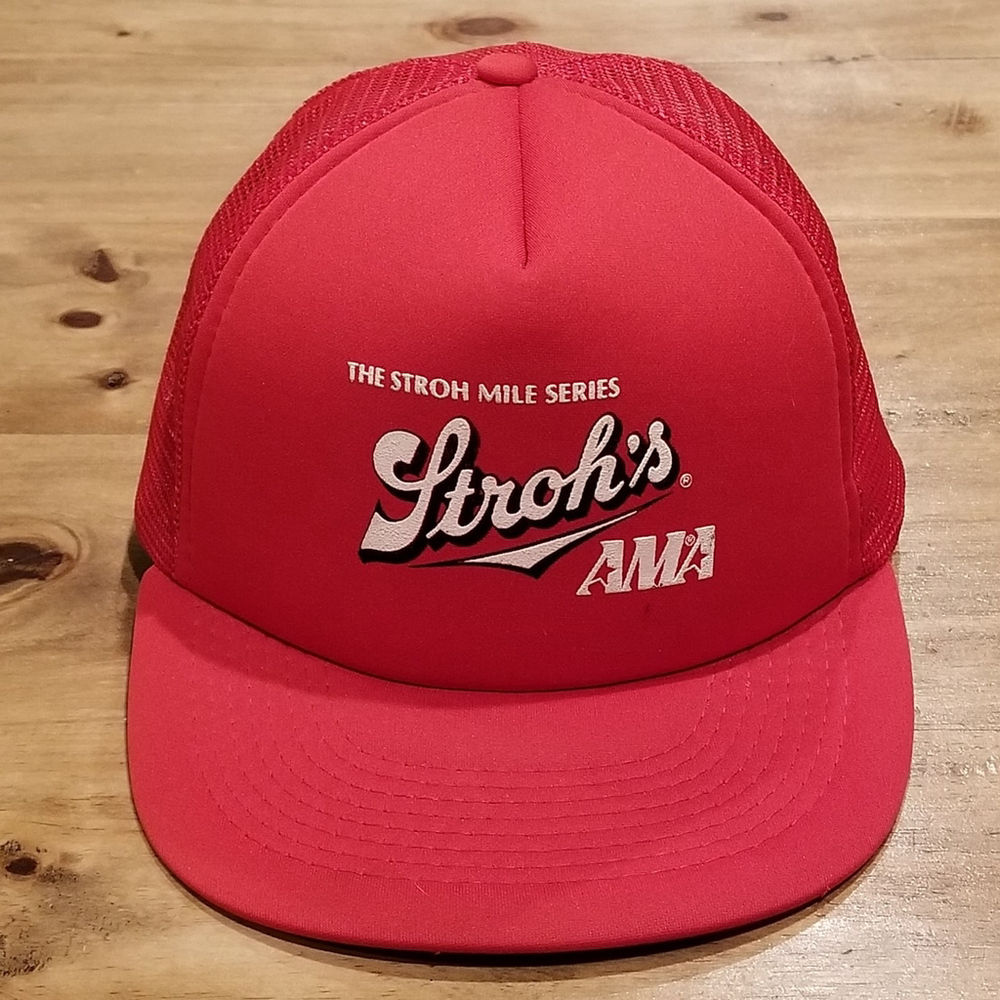 Vintage Stroh's Beer Hat Snapback Trucker Red Mile Series AMA One Size